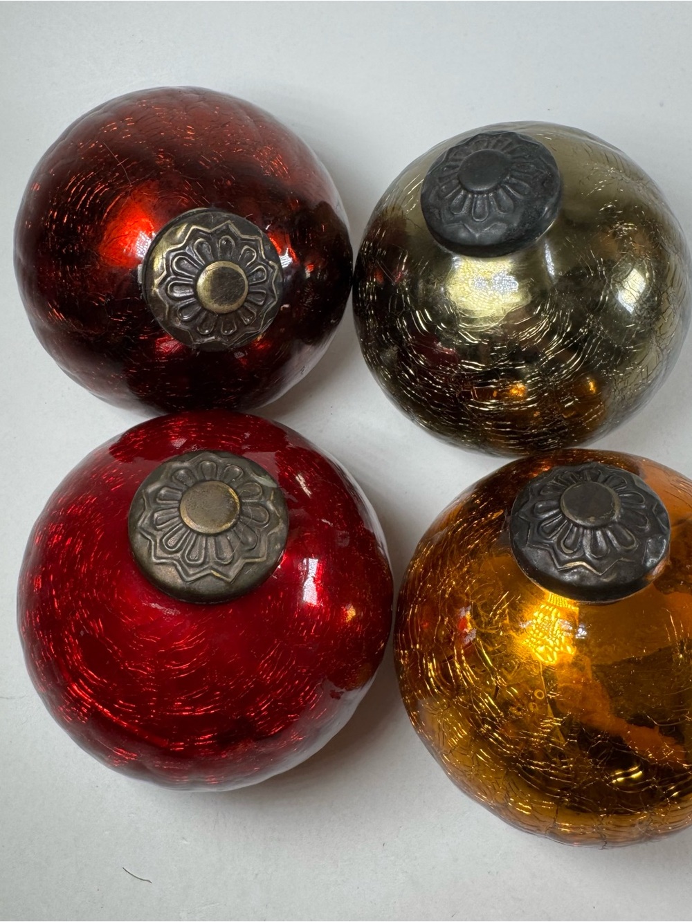 Vintage Crackle Glass Decor Lot Of 4 Ornamental Table Bowl Figures 3.5"